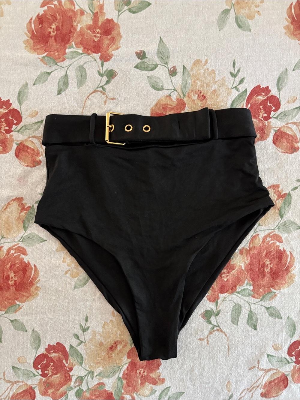 Moschino Swim Black High-Waist Bikini Bottom with Gold Buckle-6/S - Picture 2 of 7